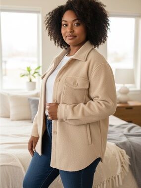 Hilary Radley Cream Teddy Fleece Shacket
